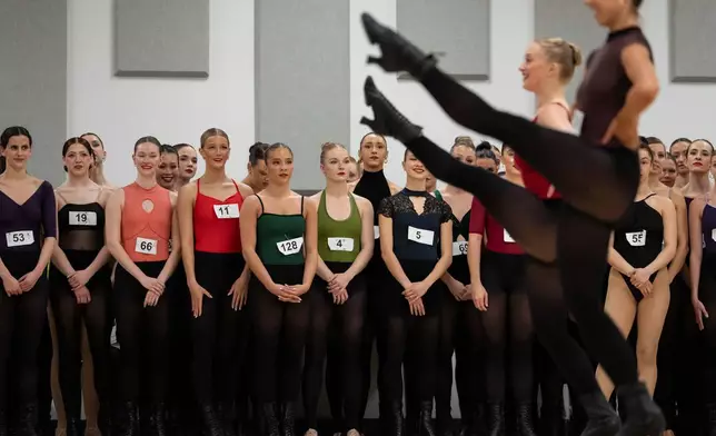 Dancers audition for the Radio City Rockettes at Radio City Music Hall in New York, on Wednesday, April 22, 2026. (AP Photo/Yuki Iwamura)