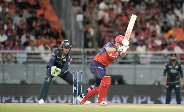 Punjab Kings' Cooper Connolly plays a shot during the Indian Premier League cricket match between Gujarat Titans and Punjab Kings in New Chandigarh, India, Tuesday, March 31, 2026. (AP Photo/Ashwini Bhatia)