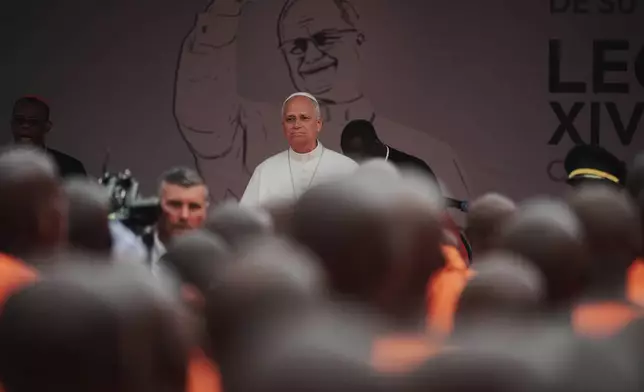 Pope Leo XIV visits the Bata Prison, Equatorial Guinea, Wednesday, April 22, 2026. (AP Photo/Andrew Medichini)