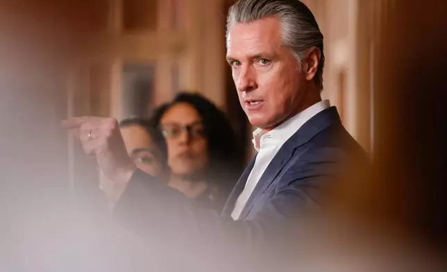 FILE - Governor Gavin Newsom speaks at a news conference in Hayward, Calif., March 2, 2026. (Jessica Christian/San Francisco Chronicle via AP, File)