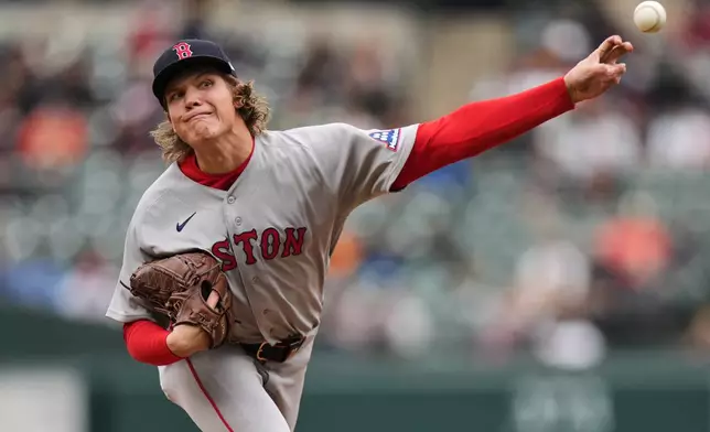 Boston Red Sox starting pitcher Connelly Early delivers during the first inning of a baseball game against the Baltimore Orioles, Sunday, April 26, 2026, in Baltimore. (AP Photo/Stephanie Scarbrough)