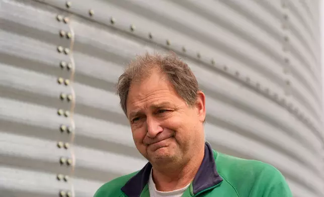 Doug Bartek talks about high production costs and tough market conditions for the soybeans he grows on his farm near Wahoo, Neb., on Monday, April 6, 2026. (AP Photo/Charlie Riedel)