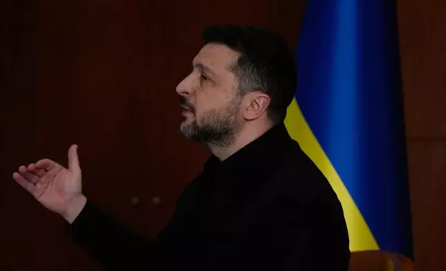 Ukraine's President Volodymyr Zelenskyy speaks during an interview with The Associated Press, in Istanbul, Turkey, Saturday, April 4, 2026. (AP Photo/Khalil Hamra)