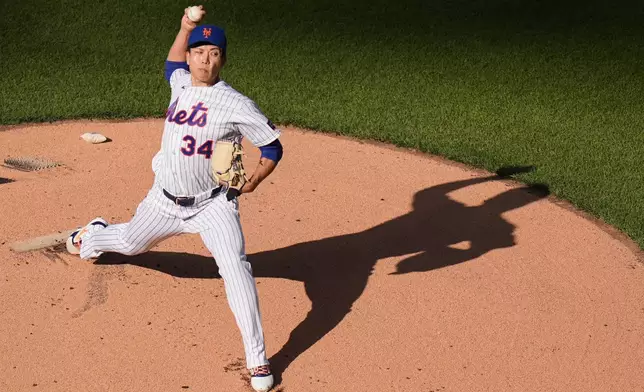 New York Mets pitcher Kodai Senga throws during the first inning of the second baseball game of a doubleheader against the Colorado Rockies, Sunday, April 26, 2026, in New York. (AP Photo/Seth Wenig)