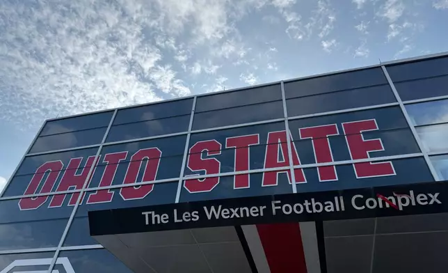 The Les Wexner Football Complex at the Wood Hayes Athletic Center is seen Monday, March 30, 2026, in Columbus, Ohio. (AP Photo/Patrick Aftoora-Orsagos)