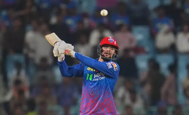Delhi Capitals' Sameer Rizvi bats during the Indian Premier League cricket match between Lucknow Super Giants and Delhi Capitals in Lucknow, India, Wednesday, April 1, 2026. (AP Photo/Manish Swarup)