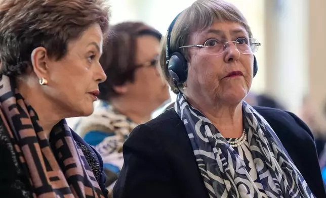 FILE - Chile's former President Michelle Bachelet attends an International Women's Day event at Paris City Hall, March 8, 2024, in Paris. (AP Photo/Lewis Joly, File)