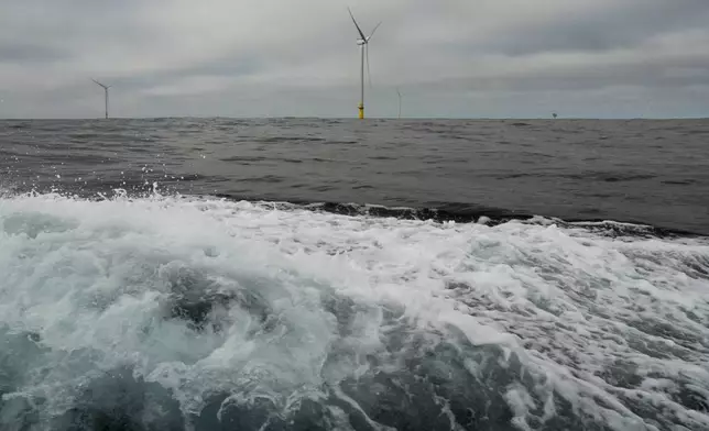 Turbines operate at South Fork Wind offshore wind farm off the coast of Block Island, R.I., Thursday, April 23, 2026. (AP Photo/Joshua A. Bickel)
