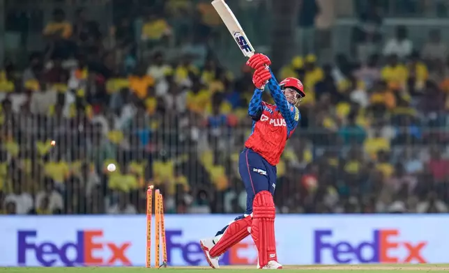 Punjab Kings' Priyansh Arya bowled out by Chennai Super Kings' Matt Henry during the Indian Premier League cricket match between Chennai Super Kings and Punjab Kings in Chennai, India, Friday, April 3, 2026. (AP Photo/Aijaz Rahi)