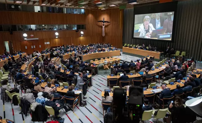 Michelle Bachelet, former Chilean president and a candidate for United Nations secretary-general, speaks during an informal dialogue at U.N. headquarters, Tuesday, April 21, 2026. (AP Photo/Yuki Iwamura)