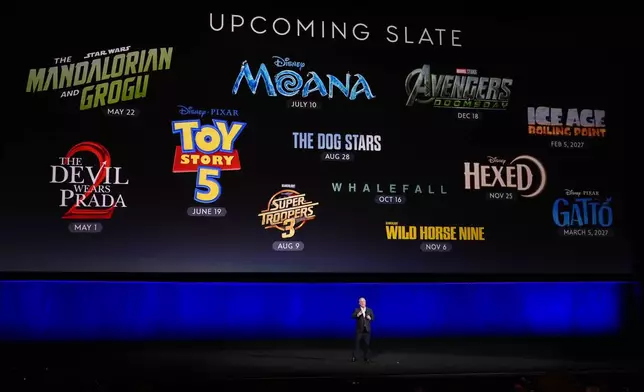 Alan Bergman, Chairman of Disney Entertainment, Studios, The Walt Disney Company, speaks during the Walt Disney Studios presentation at CinemaCon on Thursday, April 16, 2026, at Caesars Palace in Las Vegas. (AP Photo/Chris Pizzello)