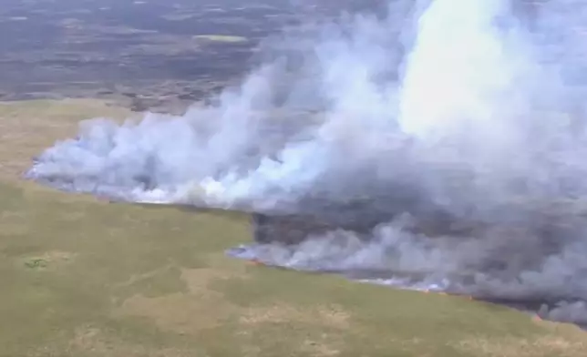 This image taken from a WSVN video a wildfire burning Wednesday, April 22, 2026, in Broward County, Fla. (WSVN/ABC Miami via AP)