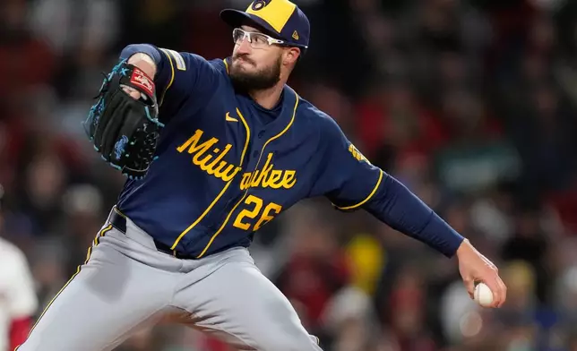 Milwaukee Brewers pitcher Aaron Ashby delivers during the sixth inning of a baseball game against the Boston Red Sox at Fenway Park, Monday, April 6, 2026, in Boston. (AP Photo/Charles Krupa)