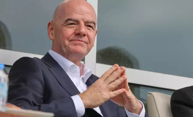 FIFA President Gianni Infantino follows a friendly soccer match between Iran and Costa Rica, in Antalya, southern Turkey, Tuesday, March 31, 2026. (AP Photo/Riza Ozel)