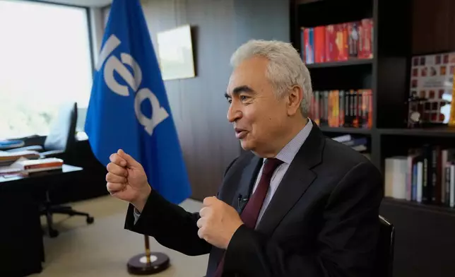 International Energy Agency Executive Director Fatih Birol speaks during an interview with The Associated Press, at the IEA headquarters in Paris, Thursday, April 16, 2026. (AP Photo/Michel Euler)