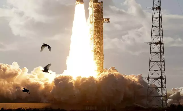 NASA's Artemis II moon rocket lifts off from the Kennedy Space Center's Launch Pad 39-B Wednesday, April 1, 2026, in Cape Canaveral, Fla. (AP Photo/Chris O'Meara)