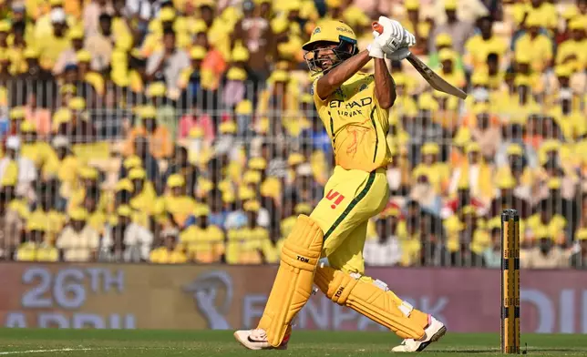 Chennai Super Kings' captain Ruturaj Gaikwad bats during the Indian Premier League cricket match between Chennai Super Kings and Gujarat Titans in Chennai, India, Sunday, April 26, 2026. (AP Photo)
