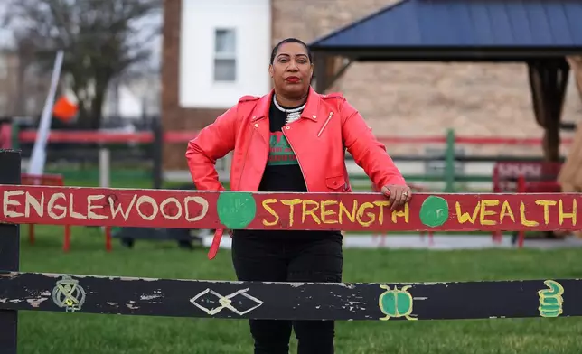 Asiaha Butler, the co-founder of the Resident Association of Greater Englewood, poses for a photo outside her office in Chicago, Monday, April 6, 2026. (AP Photo/Nam Y. Huh)