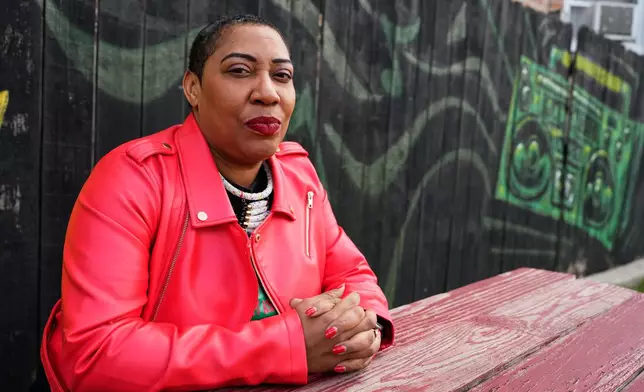 Asiaha Butler, the co-founder of the Resident Association of Greater Englewood, poses for a photo outside her office in Chicago, Monday, April 6, 2026. (AP Photo/Nam Y. Huh)