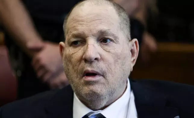 Harvey Weinstein appears in state court in Manhattan for his retrial in New York, Monday, April 27, 2026. (Charly Triballeau/Pool Photo via AP)