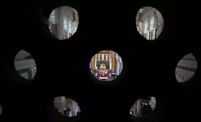 Pope Leo XIV celebrates Mass at Saint Augustine Basilica in Annaba, Algeria, Tuesday, April 14, 2026, on the second day of an 11-day apostolic journey to Africa. (AP Photo/Andrew Medichini)
