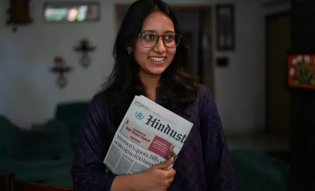 Pranita Gupta, a law graduate, poses for a photograph in New Delhi, India, Wednesday, April 15, 2026. (AP Photo/Manish Swarup)
