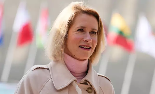 European Union foreign policy chief Kaja Kallas arrives for a meeting of EU foreign ministers at the European Council building in Luxembourg, Tuesday, April 21, 2026. (AP Photo/Virginia Mayo)