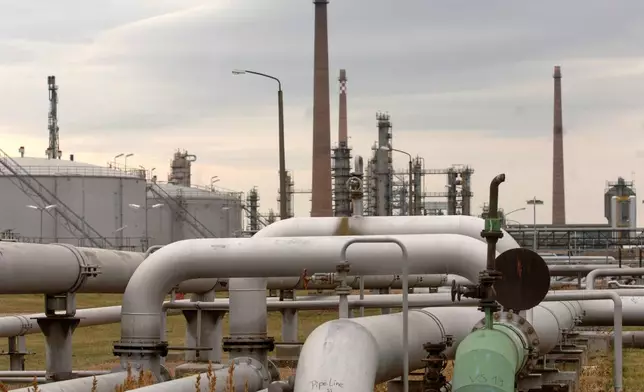 FILE - A general view of a pumping station at the end of the Druzhba oil pipeline in the east German refinery PCK in Schwedt, Jan. 10, 2007. (AP Photo/Sven Kaestner, File)