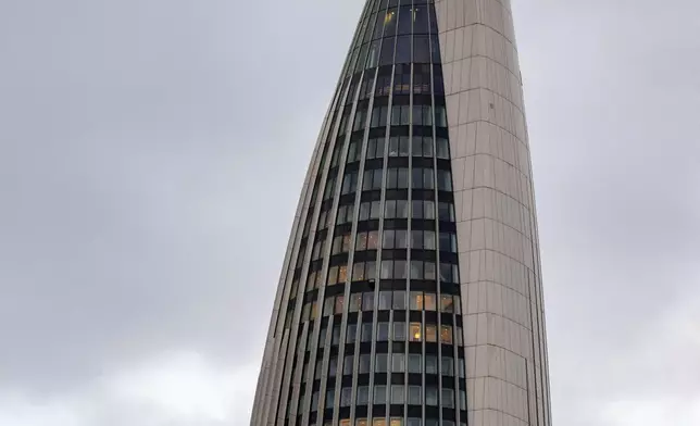 A view of Mohammed VI tower, the tallest tower in Morocco and one of the tallest in Africa, after its opening, in Sale, near Rabat, Morocco, Thursday, April 23, 2026. (AP Photo)