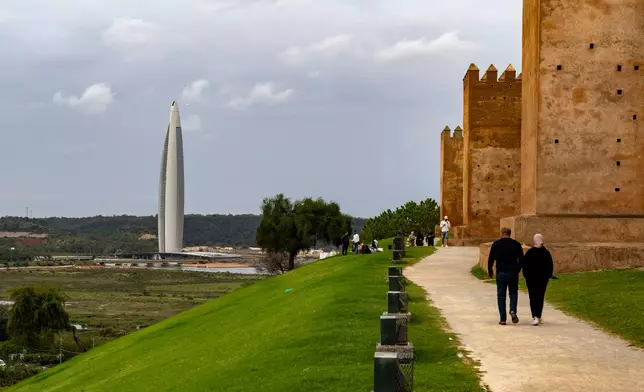 A view of the Mohammed VI tower, the tallest tower in Morocco and one of the tallest in Africa, after its opening, in Sale, Morocco, Thursday, April 23, 2026. (AP Photo)