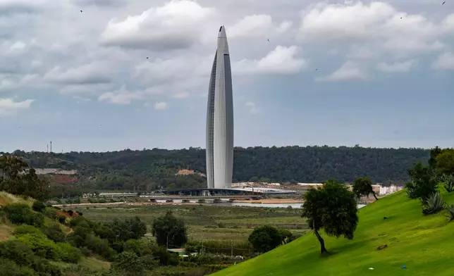 A view of Mohammed VI tower, the tallest tower in Morocco and one of the tallest in Africa, after its opening, in Rabat, Morocco, Thursday, April 23, 2026. (AP Photo)