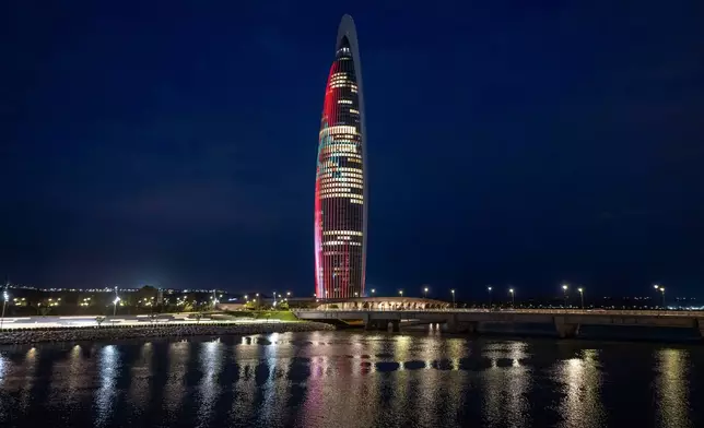 A view of Mohammed VI tower, the tallest tower in Morocco and one of the tallest in Africa, after its opening, in Sale, near Rabat, Morocco, Thursday, April 23, 2026. (AP Photo)