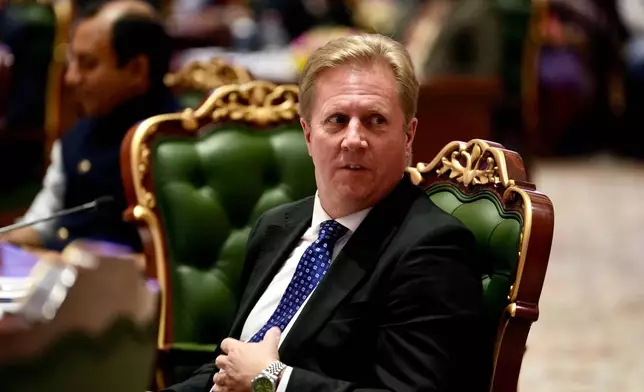 New Zealand Trade Minister Todd McClay looks on during the India New Zealand Free Trade Agreement signing ceremony and Business forum meeting in New Delhi, India, Monday, April 27, 2026. ( AP Photo/Manish Swarup)