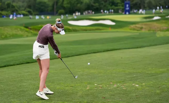 Nelly Korda hits her tee shot on the second hole during the second round of the Chevron Championship LPGA golf tournament Friday, April 24, 2026, in Houston. (AP Photo/David J. Phillip)