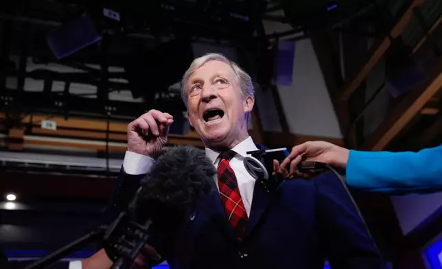 California's gubernatorial candidate Tom Steyer speaks after a gubernatorial debate hosted by Nexstar, Wednesday, April 22, 2026, in San Francisco. (AP Photo/Godofredo A. Vásquez)