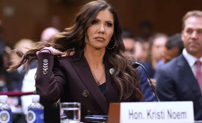 FILE - Homeland Security Secretary Kristi Noem appears for an oversight hearing before the Senate Judiciary Committee, at the Capitol in Washington, March 3, 2026. (AP Photo/J. Scott Applewhite, File)