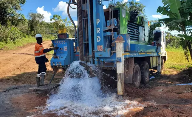 Production water borehole drilling at Kabanga Site, 132m deep, providing a yield of 28,000 L/H