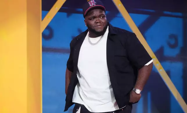 Ohio State defensive lineman Kayden McDonald reacts after being chosen by the Houston Texans with the 36th overall pick during the second round of the NFL football draft, Friday, April 24, 2026, in Pittsburgh. (AP Photo/Gene J. Puskar)