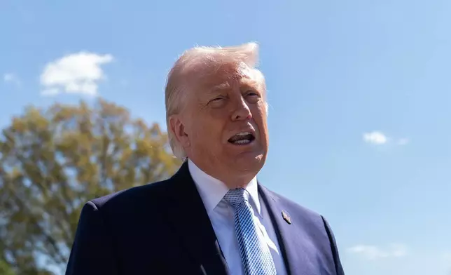 President Donald Trump speaks with reporters during the White House Easter Egg Roll on the South Lawn of the White House, Monday, April 6, 2026, in Washington. (AP Photo/Julia Demaree Nikhinson)
