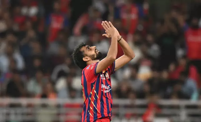Lucknow Super Giants' Prince Yadav celebrates the wicket of Punjab Kings' Cooper Connolly during the Indian Premier League cricket match between Punjab Kings and Lucknow Super Giants in New Chandigarh, India, Sunday, April 19, 2026.(AP Photo)