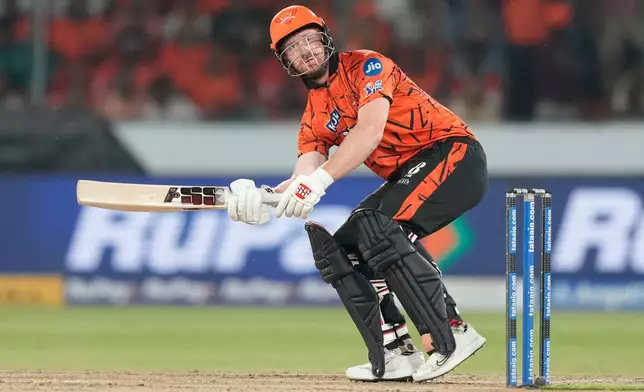 Sunrisers Hyderabad's Heinrich Klaasen plays a shot during the Indian Premier League cricket match between Sunrisers Hyderabad and Delhi Capitals in Hyderabad, India, Tuesday, April 21, 2026. (AP Photo/Mahesh Kumar A.)