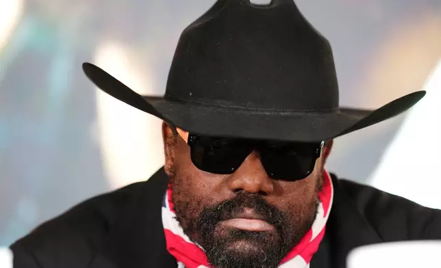 Derek Chisora attends a press conference in London, Thursday, April 2, 2026. (Adam Davy/PA via AP)