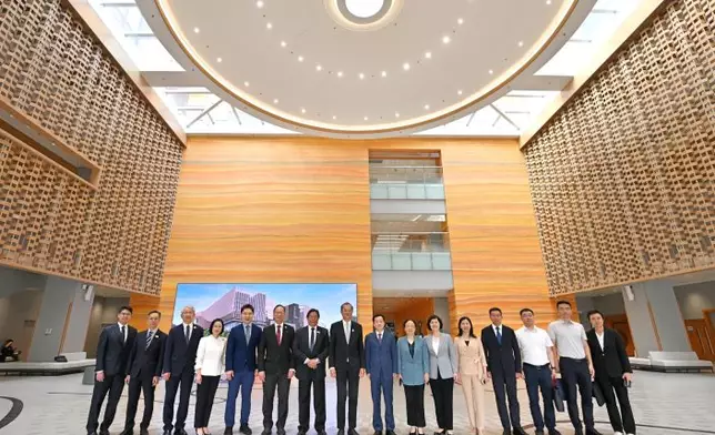The Secretary for Health, Professor Lo Chung-mau, witnessed the signing of a strategic collaboration agreement by The Chinese Medicine Hospital of Hong Kong (CMHHK) with the Shenzhen Traditional Chinese Medicine Hospital (SZTCMH) yesterday (April 15) at CMHHK. Photo shows Professor Lo (eighth left); member of the Standing Committee of the Communist Party of China Shenzhen Municipal Committee and the Party Leadership Group of the Shenzhen Municipal People's Government, Mr Chen Qing (eighth right); Deputy Director of the Public Hygiene and Health Commission of Shenzhen Municipality Ms Zhou Liping (seventh right); the President of SZTCMH, Professor Zhu Meiling (sixth right); the Chairperson of the Board of Directors of CMHHK Operator, Mr Wong Kwai-huen (seventh left); the Hospital Chief Executive of CMHHK, Professor Bian Zhaoxiang (third left), and other personnel of Hong Kong and Shenzhen. Source: HKSAR Government Press Releases