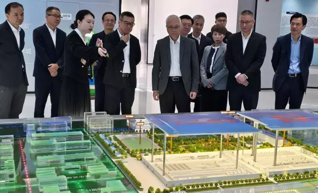 The Secretary for Environment and Ecology, Mr Tse Chin-wan, conducted a duty visit in Tianjin today (April 17). Photo shows Mr Tse (sixth left) being briefed by a representative of the green low-carbon circular economy demonstration base under the China Resources Recycling Group at the Tianjin Port Free Trade Zone on the layout of the base. Source: HKSAR Government Press Releases