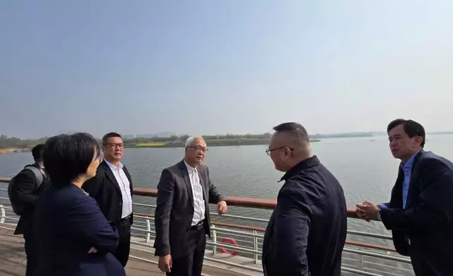 The Secretary for Environment and Ecology, Mr Tse Chin-wan, conducted a duty visit in Tianjin today (April 17). Photo shows Mr Tse (centre) visiting the Jinghu sewage reservoir at the China-Singapore Tianjin Eco-City to learn about the achievements in sewage treatment. Source: HKSAR Government Press Releases