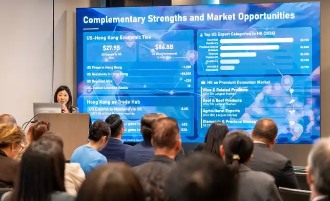 The Hong Kong Economic and Trade Office, New York (New York ETO) hosted a business forum in Miami, Florida on April 16 (Miami time), bringing together close to 70 participants from the business and investment communities to explore financial opportunities in Hong Kong. Photo shows the Director of the New York ETO, Ms Maisie Ho delivering her welcoming remarks, highlighting Hong Kong's strong economic momentum and new growth opportunities under the "AI+" and "Finance+" policy frameworks. Source: HKSAR Government Press Releases