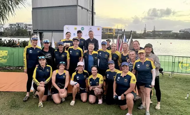 The Hong Kong Economic and Trade Office, Sydney (Sydney ETO) is supporting the Australian Dragon Boat Championships being held in the Sunshine Coast, Queensland, Australia, from April 18 to 23 to promote Hong Kong's dynamic sports culture and longstanding dragon boat racing tradition. Photo shows the Director of the Sydney ETO, Mr Ricky Chong (third row, third left), with a winning team at the Australian Dragon Boat Championships yesterday (April 18). Source: HKSAR Government Press Releases