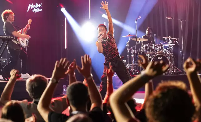 FILE - American singer-songwriter, David Anthony Burke, aka D4vd, performs on the Casino stage during the 58th Montreux Jazz Festival (MJF), in Montreux, Switzerland, July 19, 2024. (Cyril Zingaro/Keystone via AP, File)