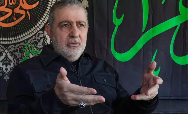 Wafiq Safa, senior Hezbollah political council member, gestures as he speaks during an interview with The Associated Press in Beirut, Monday, April 13, 2026. (AP Photo/Hussein Malla)