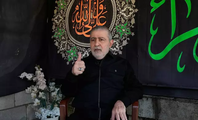 Wafiq Safa, senior Hezbollah political council member, speaks during an interview with The Associated Press in Beirut, Monday, April 13, 2026. (AP Photo/Hussein Malla)